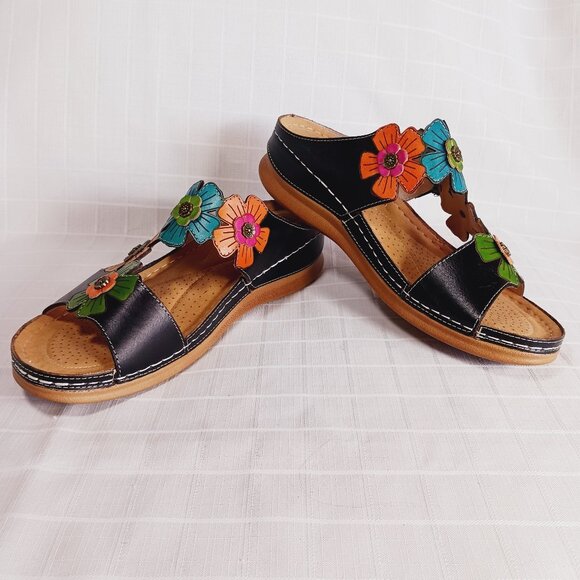 Spring Step Shoes - L’Artiste by Spring Step Colorful Floral Leather Sandals NWOT U.S. Size 10.5